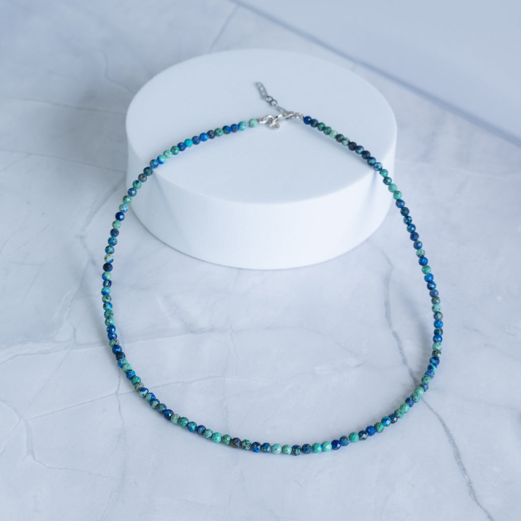 Chrysocolla Gemstone Necklace with Sterling Silver Clasp – 3–4mm | 40–43cm