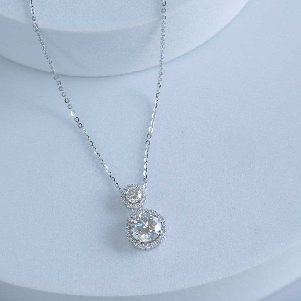Sterling Silver Double Round Moissanite Pendant & Chain Necklace – 1.4ct