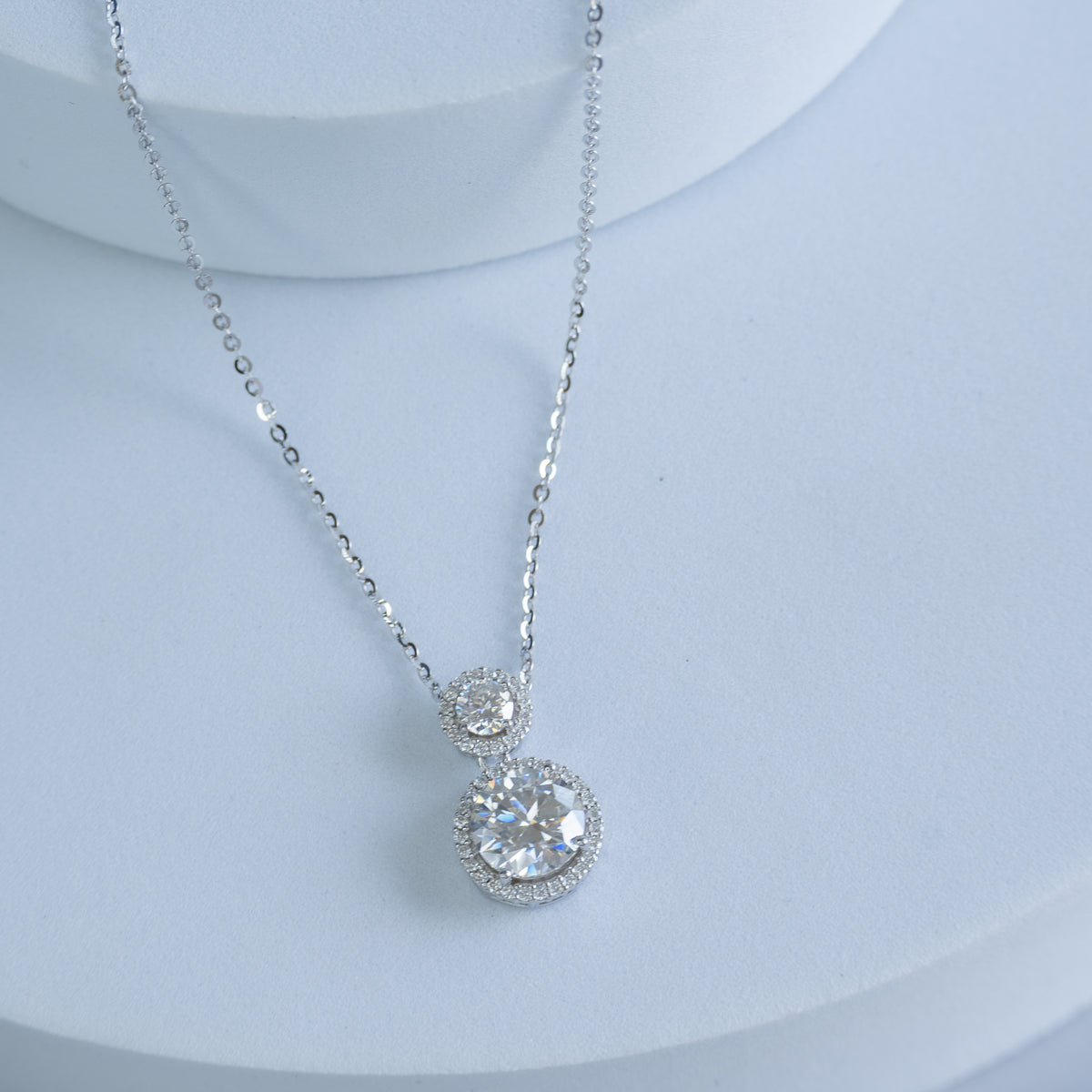 Sterling Silver Double Round Moissanite Pendant & Chain Necklace – 1.4ct