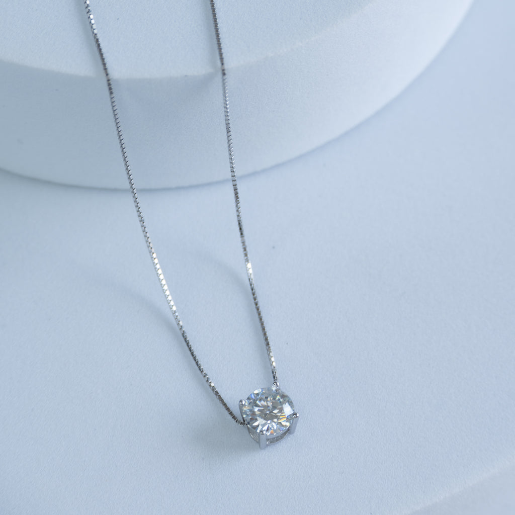 Sterling Silver Moissanite Solitaire Pendant Necklace – 1ct