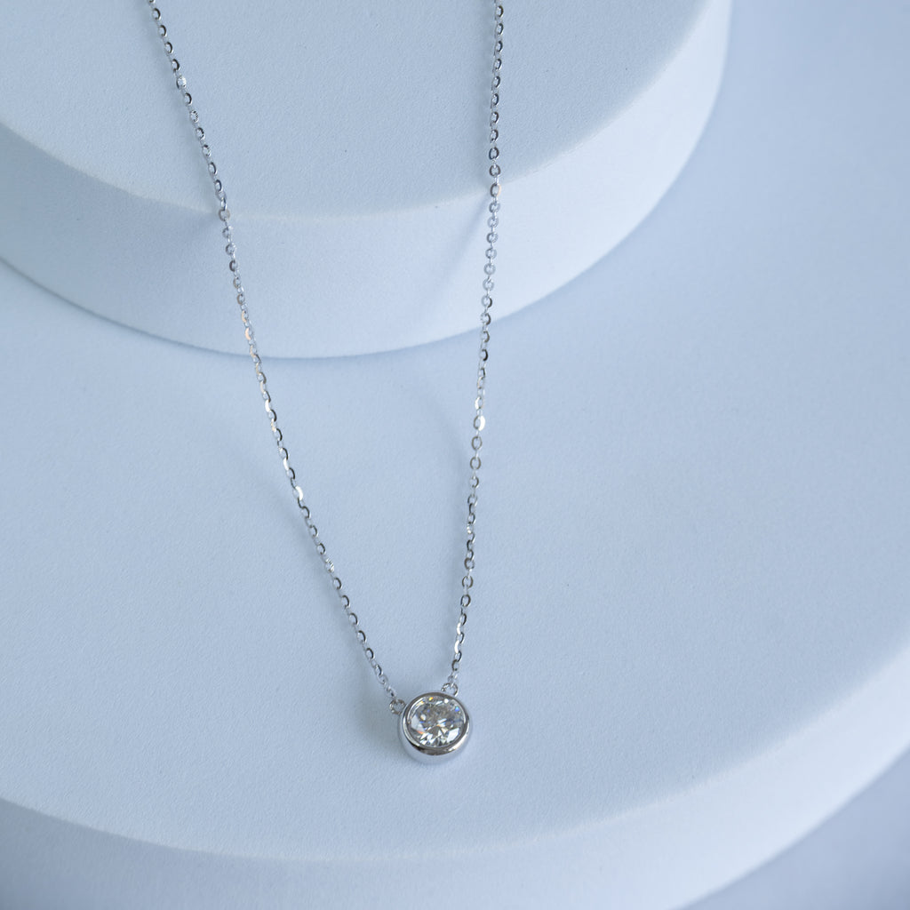 Sterling Silver 0.5ct Moissanite Fixed Pendant Necklace – 40+3cm