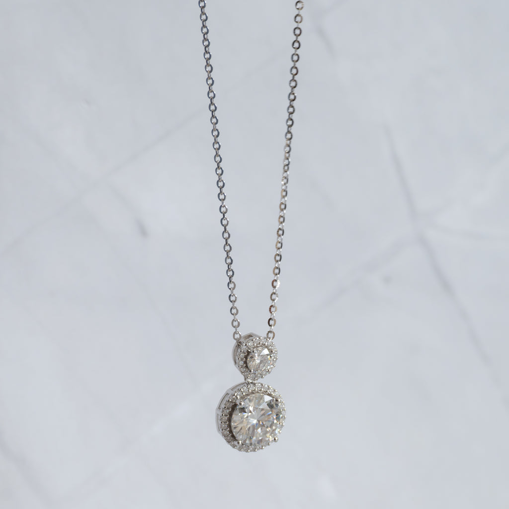 Sterling Silver Double Round Moissanite Pendant & Chain Necklace – 1.4ct