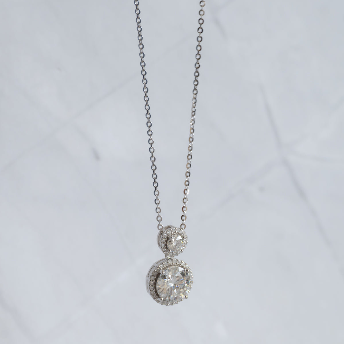 Sterling Silver Double Round Moissanite Pendant & Chain Necklace – 1.4ct