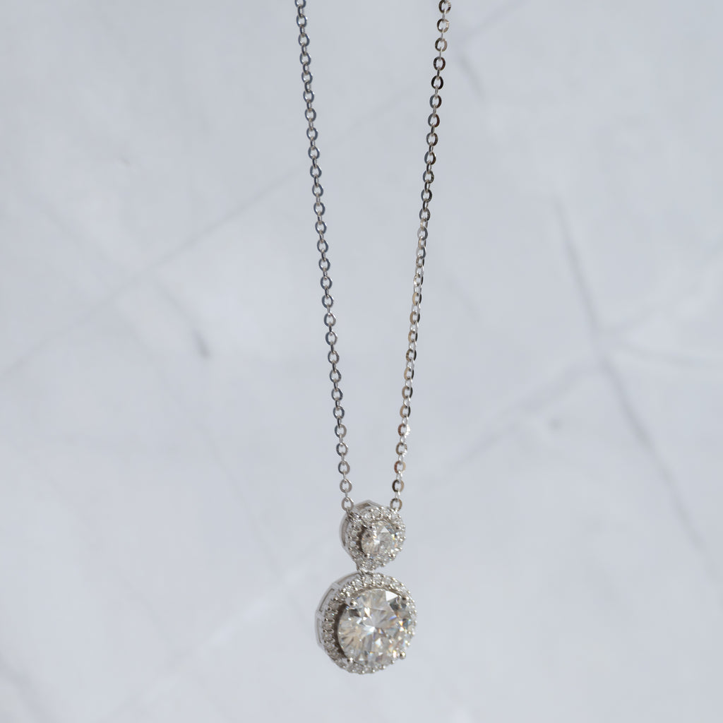 Sterling Silver Double Round Moissanite Pendant & Chain Necklace – 1.4ct