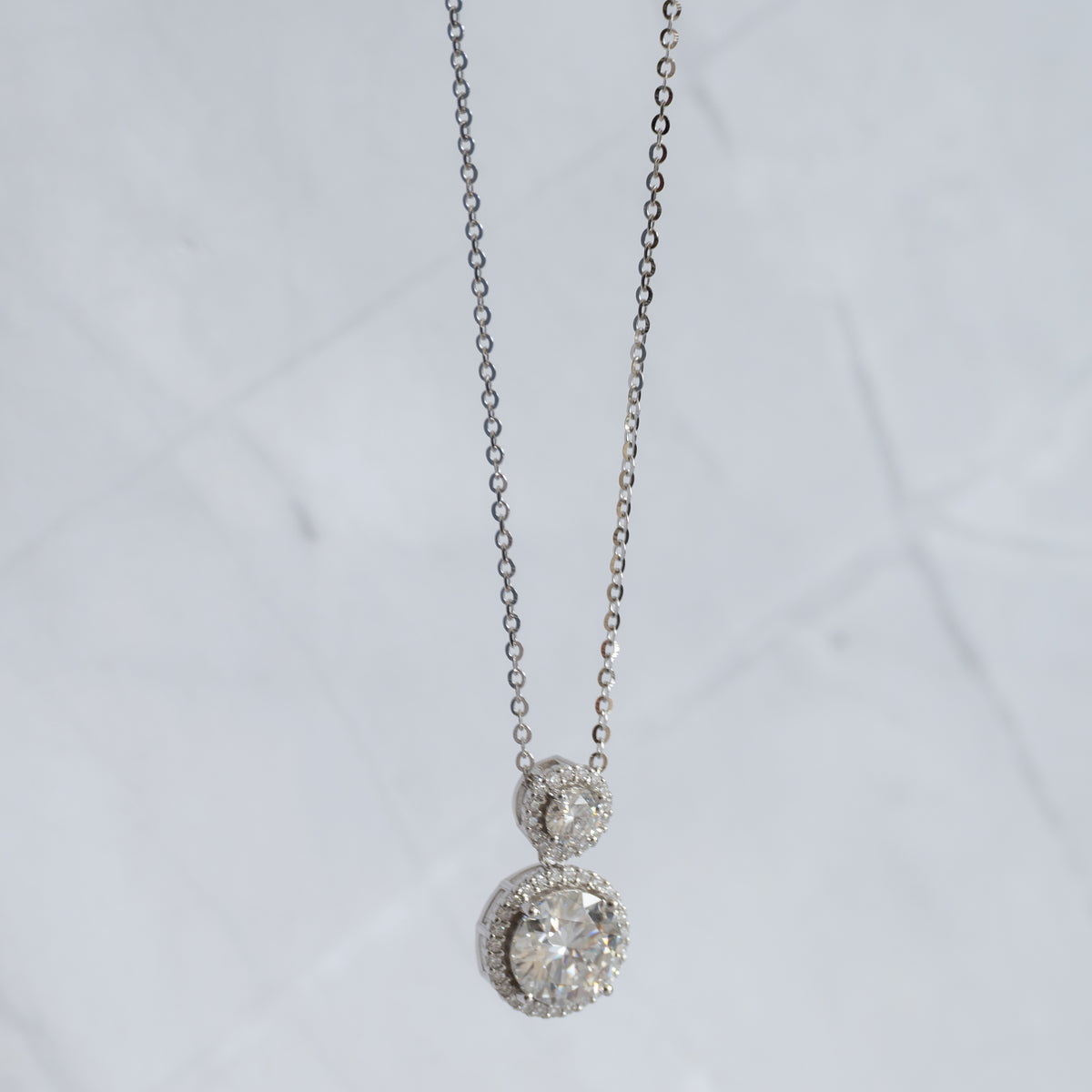 Sterling Silver Double Round Moissanite Pendant & Chain Necklace – 1.4ct