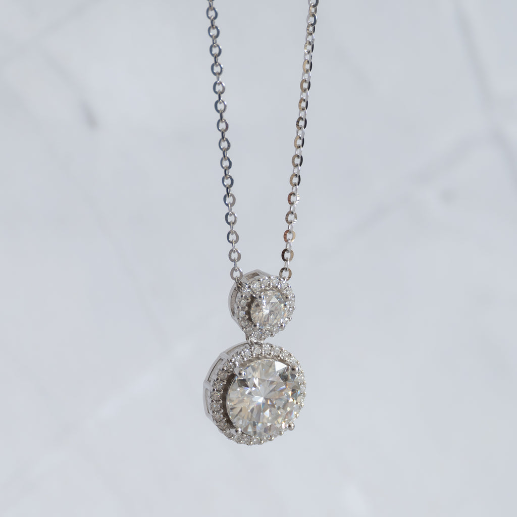 Sterling Silver Double Round Moissanite Pendant & Chain Necklace – 1.4ct