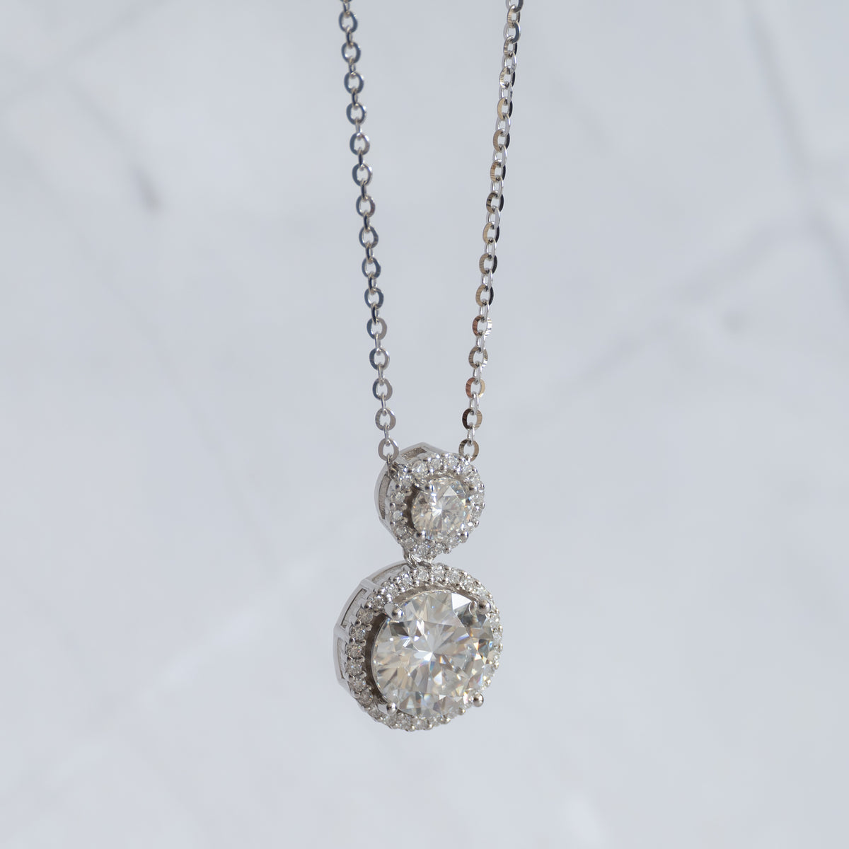 Sterling Silver Double Round Moissanite Pendant & Chain Necklace – 1.4ct