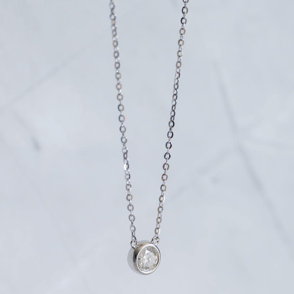 Sterling Silver 0.5ct Moissanite Fixed Pendant Necklace – 40+3cm