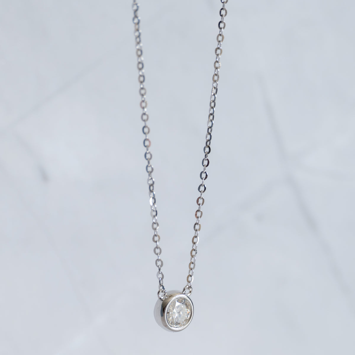 Sterling Silver 0.5ct Moissanite Fixed Pendant Necklace – 40+3cm