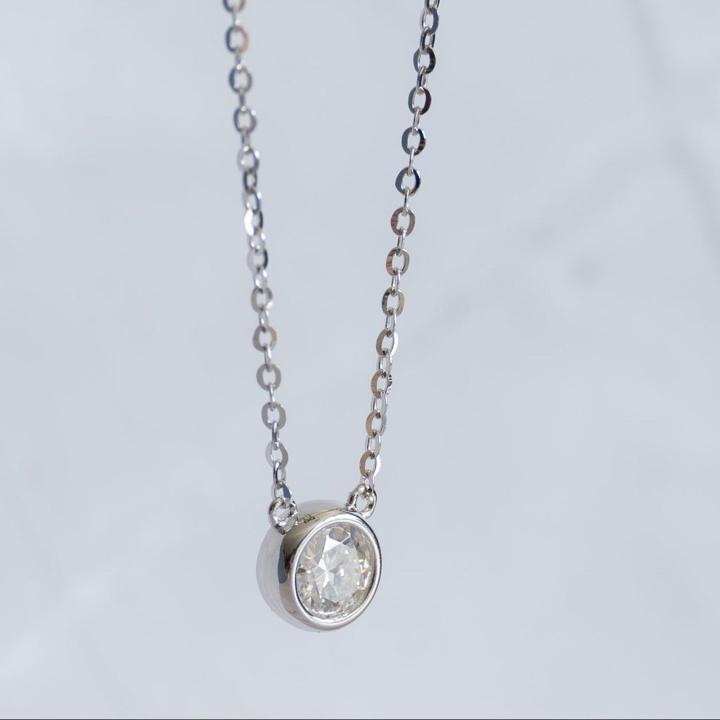 Sterling Silver 0.8ct Moissanite Fixed Pendant Necklace – 40+3cm