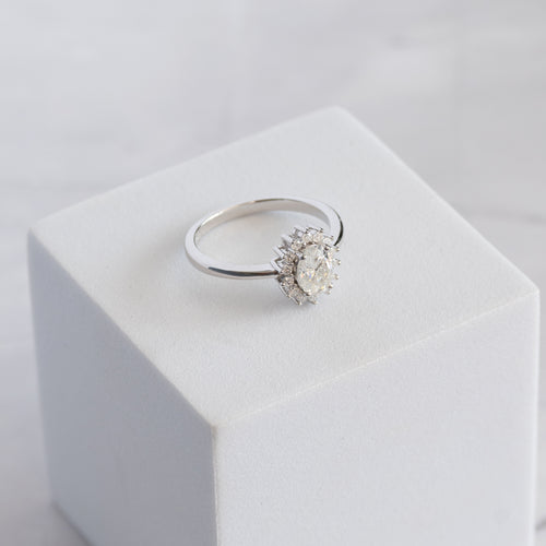 Sterling Silver 1ct Moissanite Oval Halo Cluster Flower Ring