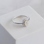 Sterling Silver 1ct Moissanite Oval Halo Cluster Flower Ring