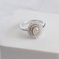Sterling Silver 1ct Moissanite Oval Double Halo Cluster Ring – 15 x 13mm