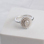 Sterling Silver 1ct Moissanite Oval Double Halo Cluster Ring – 15 x 13mm