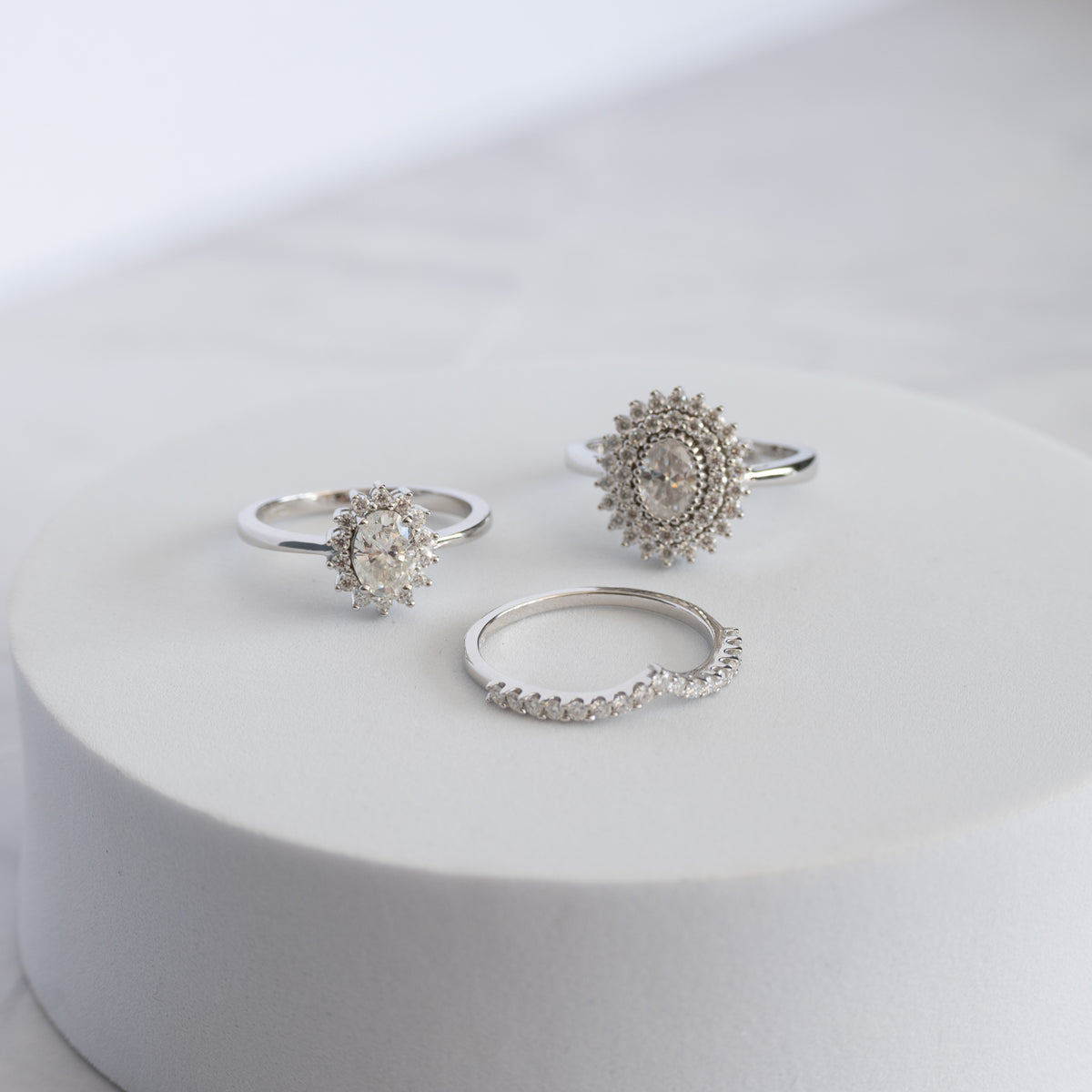 Sterling Silver 1ct Moissanite Oval Double Halo Cluster Ring – 15 x 13mm