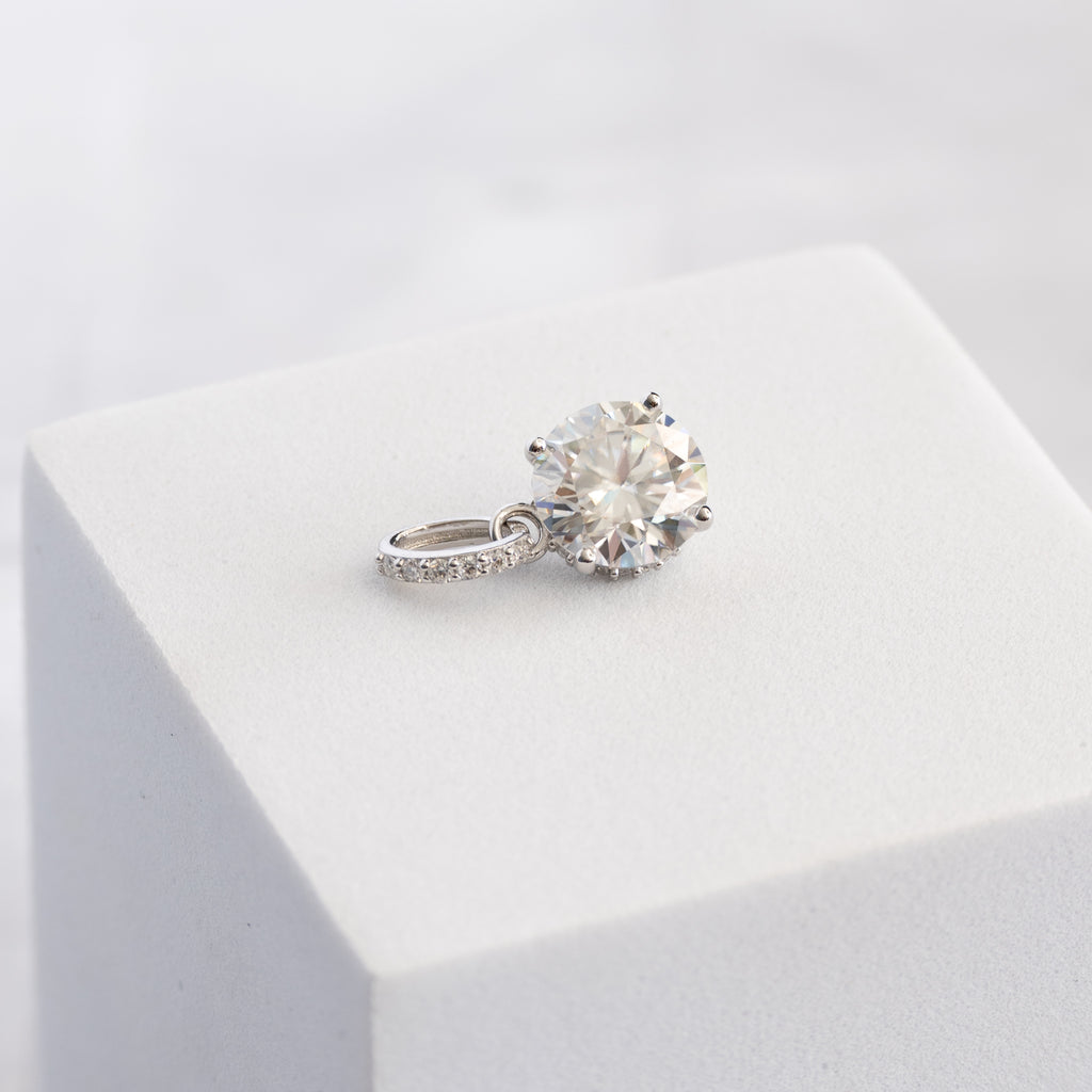 Sterling Silver 3ct Moissanite Solitaire Pendant – 9mm