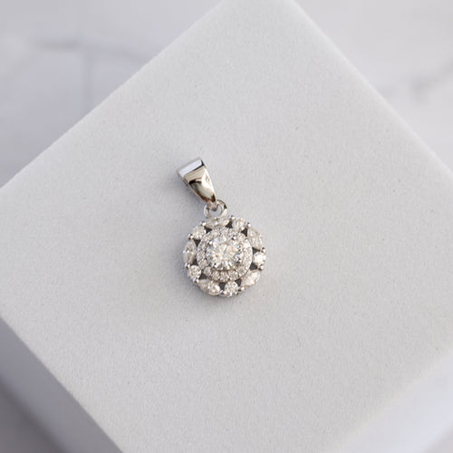 Sterling Silver Moissanite Round Floral Halo Cluster Pendant – 0.3ct