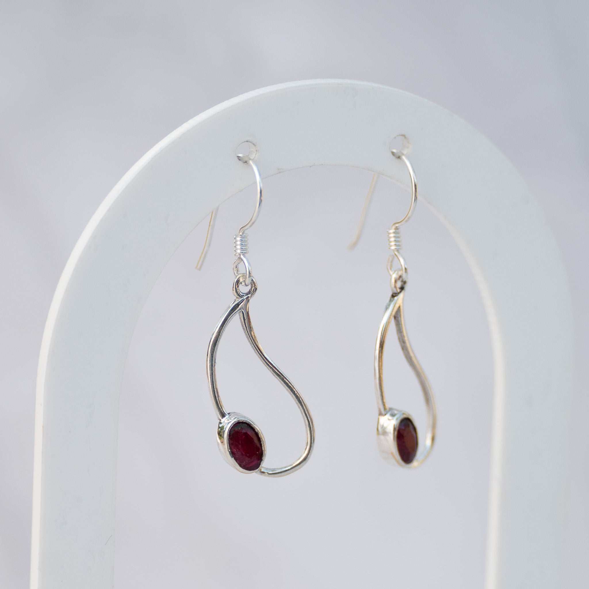 Sterling Silver Ruby Pear-Shaped Drop Earrings – 25mm