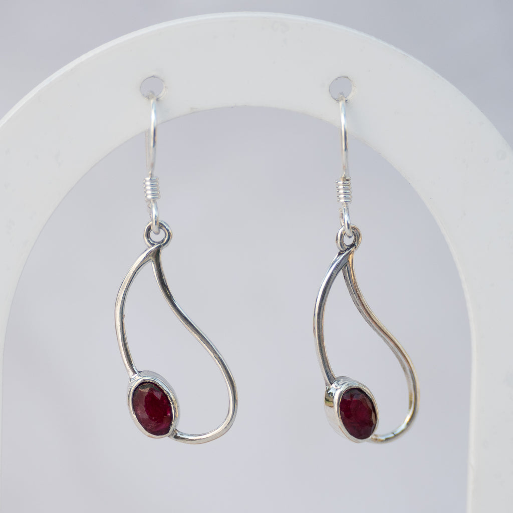 Sterling Silver Ruby Pear-Shaped Drop Earrings – 25mm