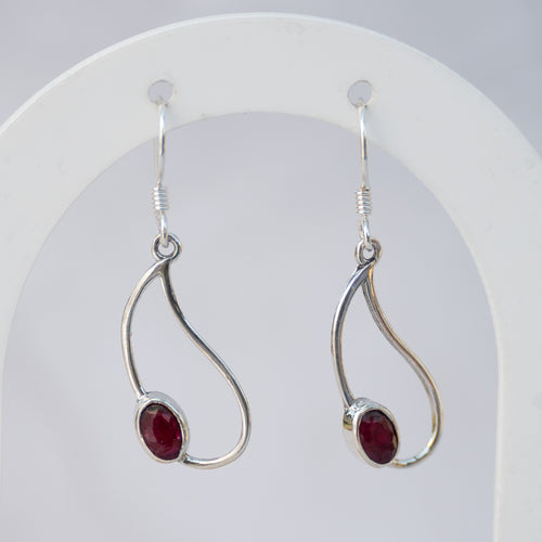 Sterling Silver Ruby Pear-Shaped Drop Earrings – 25mm