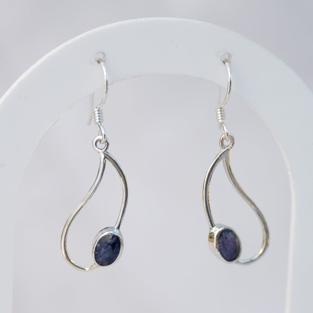 Sterling Silver Sapphire Pear-Shaped Drop Earrings – 25mm
