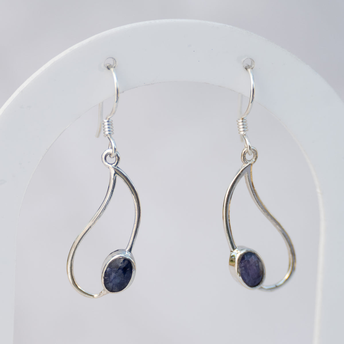 Sterling Silver Sapphire Pear-Shaped Drop Earrings – 25mm