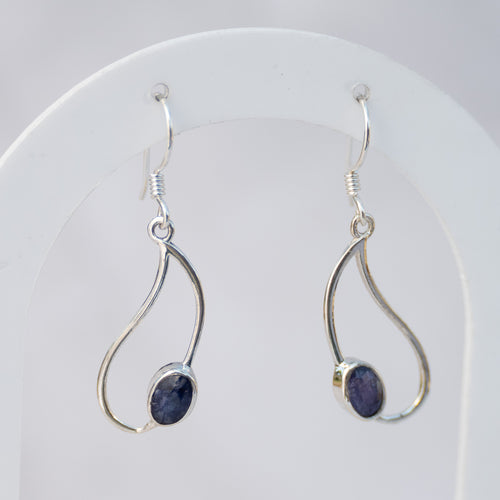 Sterling Silver Sapphire Pear-Shaped Drop Earrings – 25mm