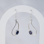 Sterling Silver Sapphire Pear-Shaped Drop Earrings – 25mm - Terciany 