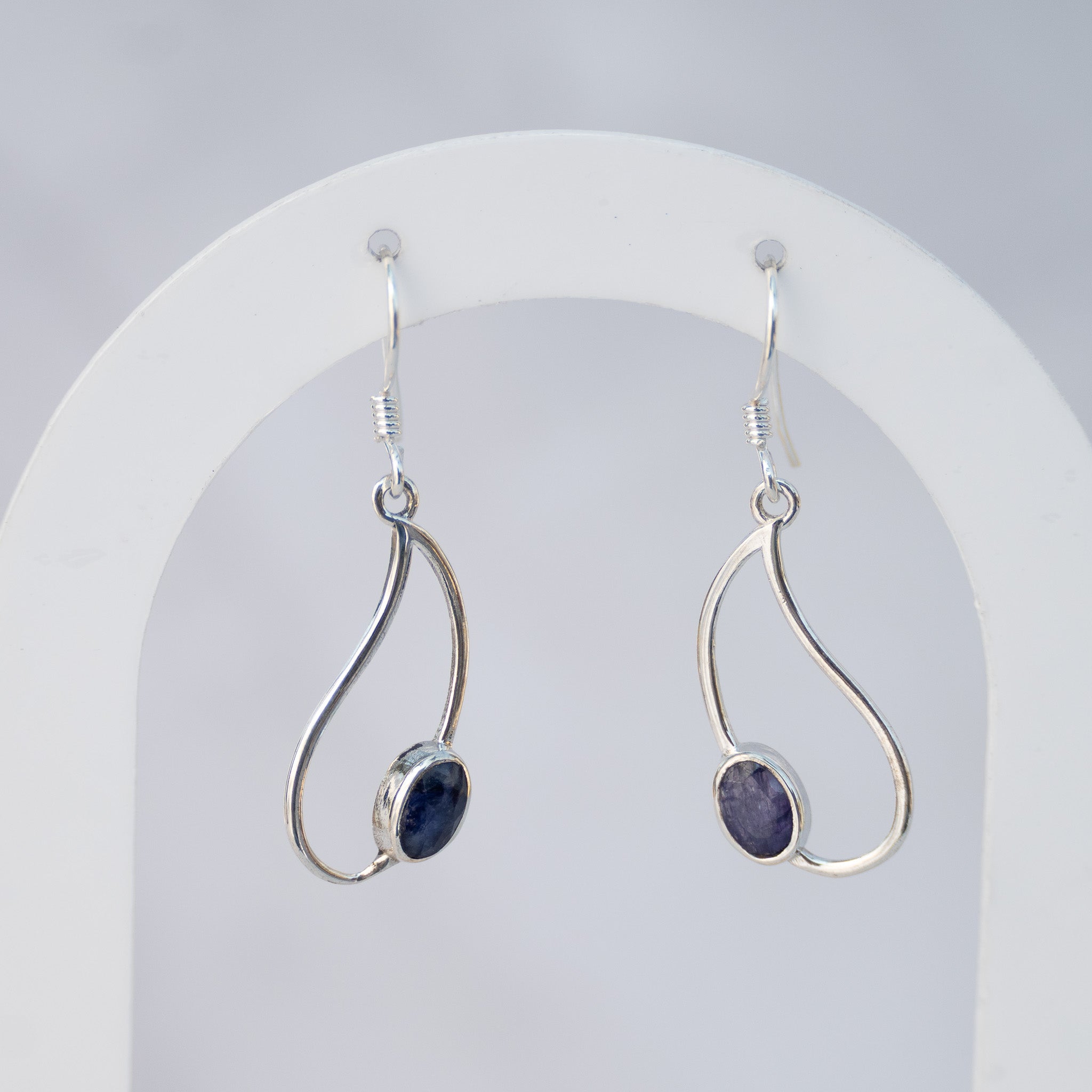 Sterling Silver Sapphire Pear-Shaped Drop Earrings – 25mm