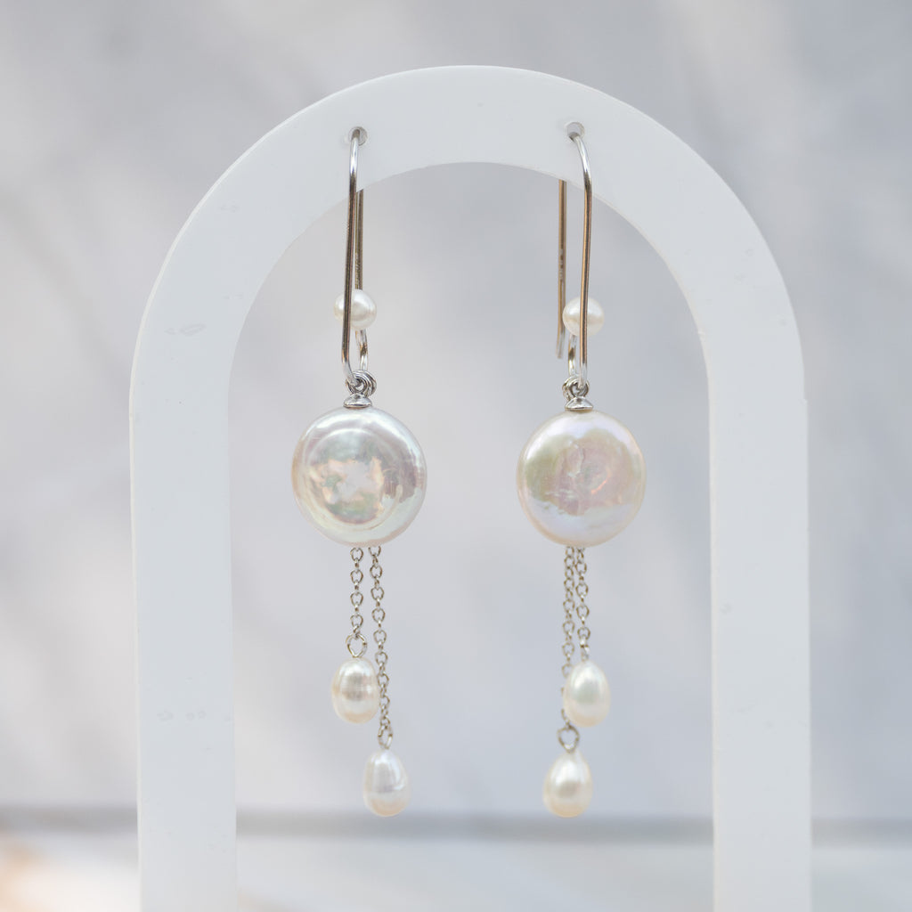 Sterling Silver Freshwater & Coin Pearl Drop Earrings – 70mm