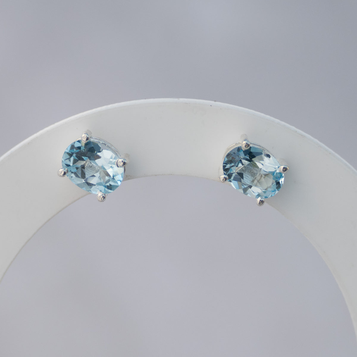 Sterling Silver Blue Topaz Semi-Precious Stone Stud Earrings