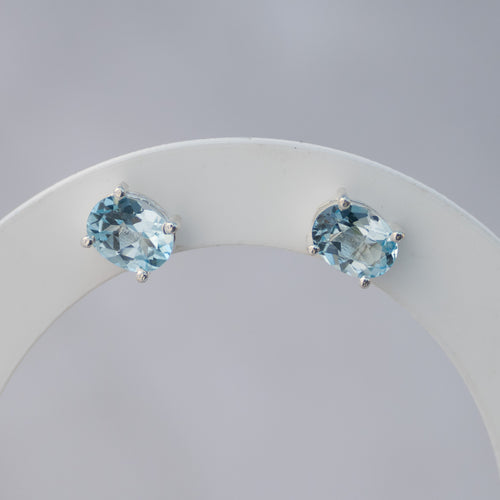 Sterling Silver Blue Topaz Semi-Precious Stone Stud Earrings