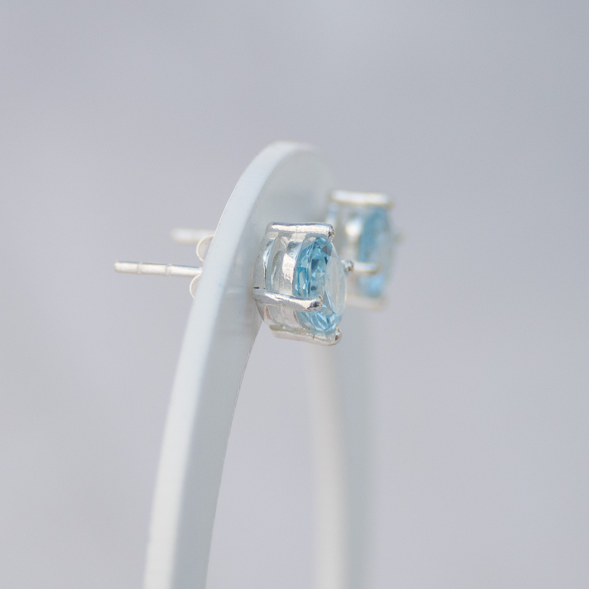 Sterling Silver Blue Topaz Semi-Precious Stone Stud Earrings
