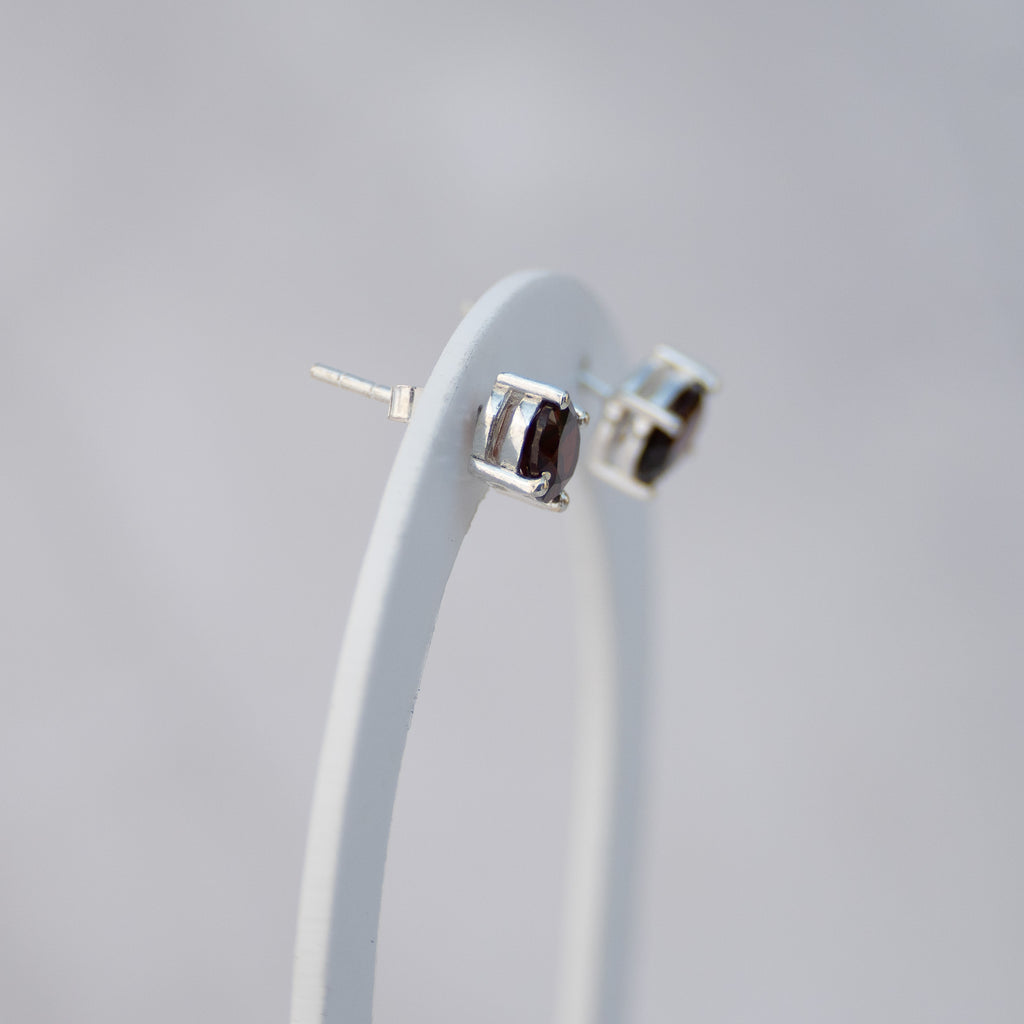 Sterling Silver Garnet Semi-Precious Stone Stud Earrings