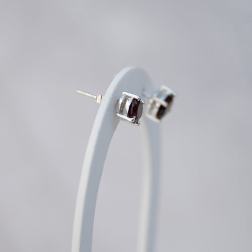 Sterling Silver Garnet Semi-Precious Stone Stud Earrings
