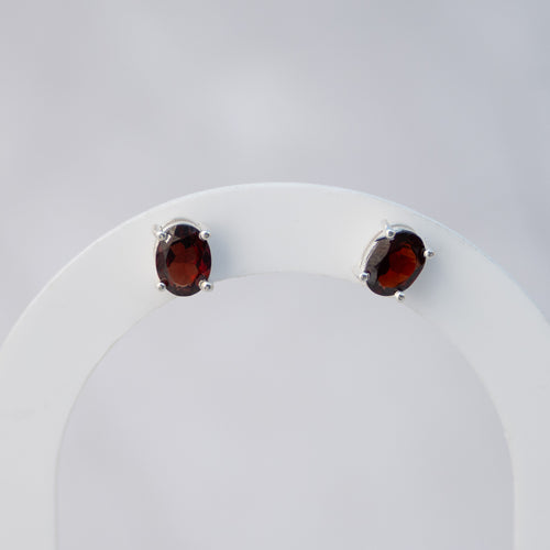 Sterling Silver Garnet Semi-Precious Stone Stud Earrings
