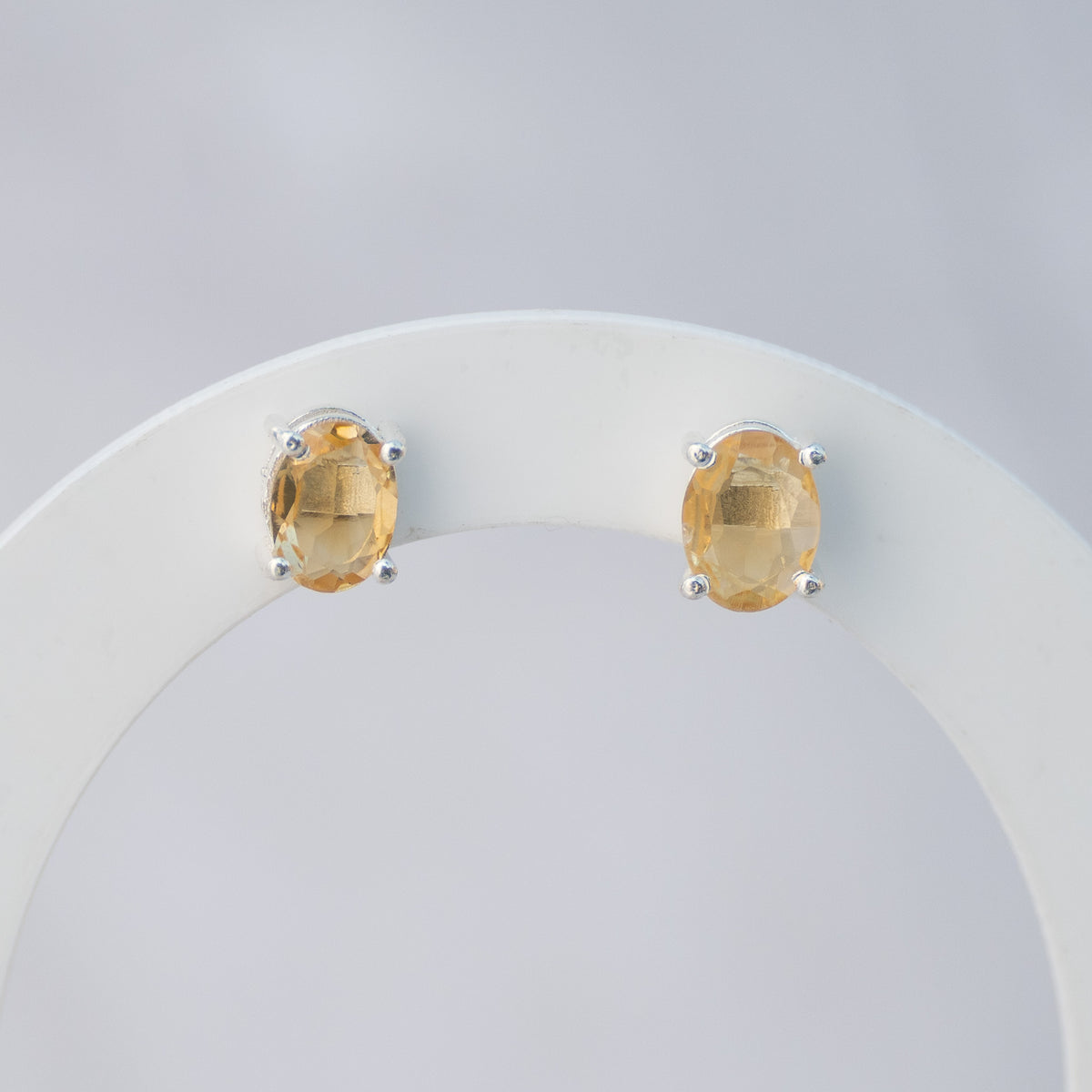 Sterling Silver Citrine Semi-Precious Stone Stud Earrings