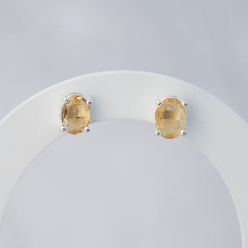 Sterling Silver Citrine Semi-Precious Stone Stud Earrings
