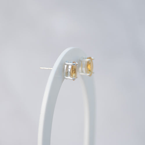 Sterling Silver Citrine Semi-Precious Stone Stud Earrings