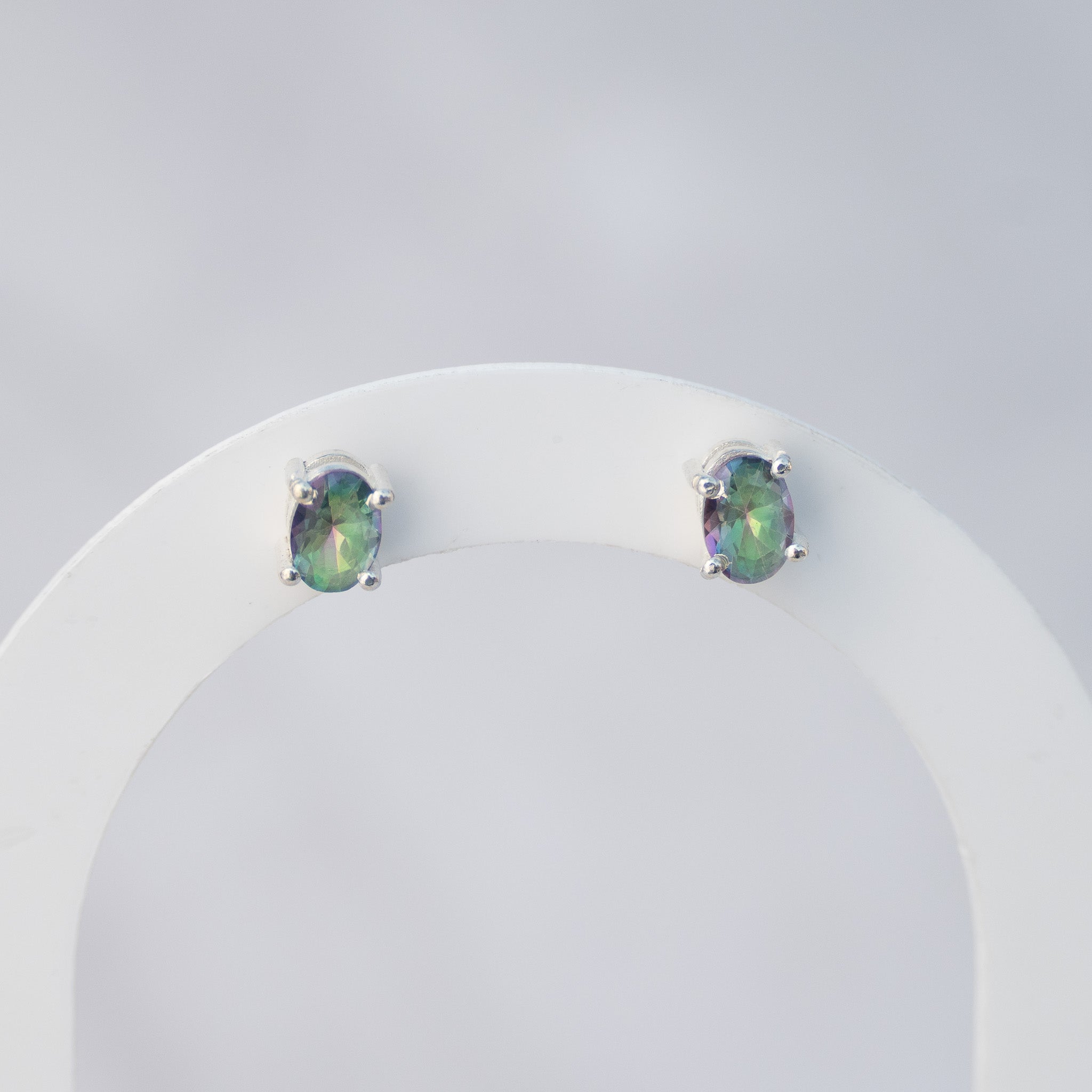 Sterling Silver Mystic Topaz Semi-Precious Stone Stud Earrings