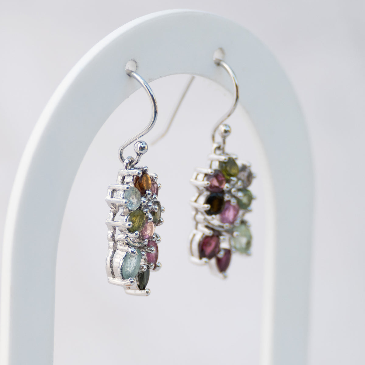 Sterling Silver Tourmaline Flower Drop Earrings – 35mm