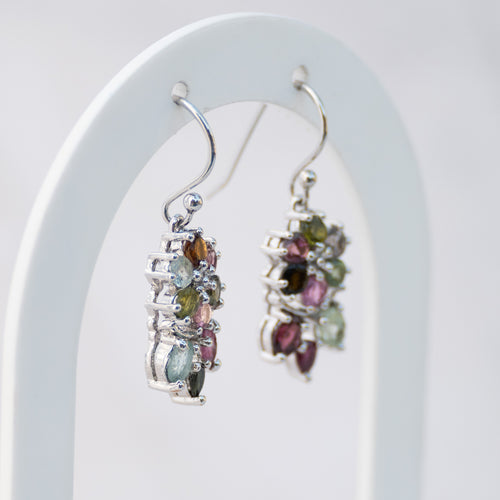 Sterling Silver Tourmaline Flower Drop Earrings – 35mm