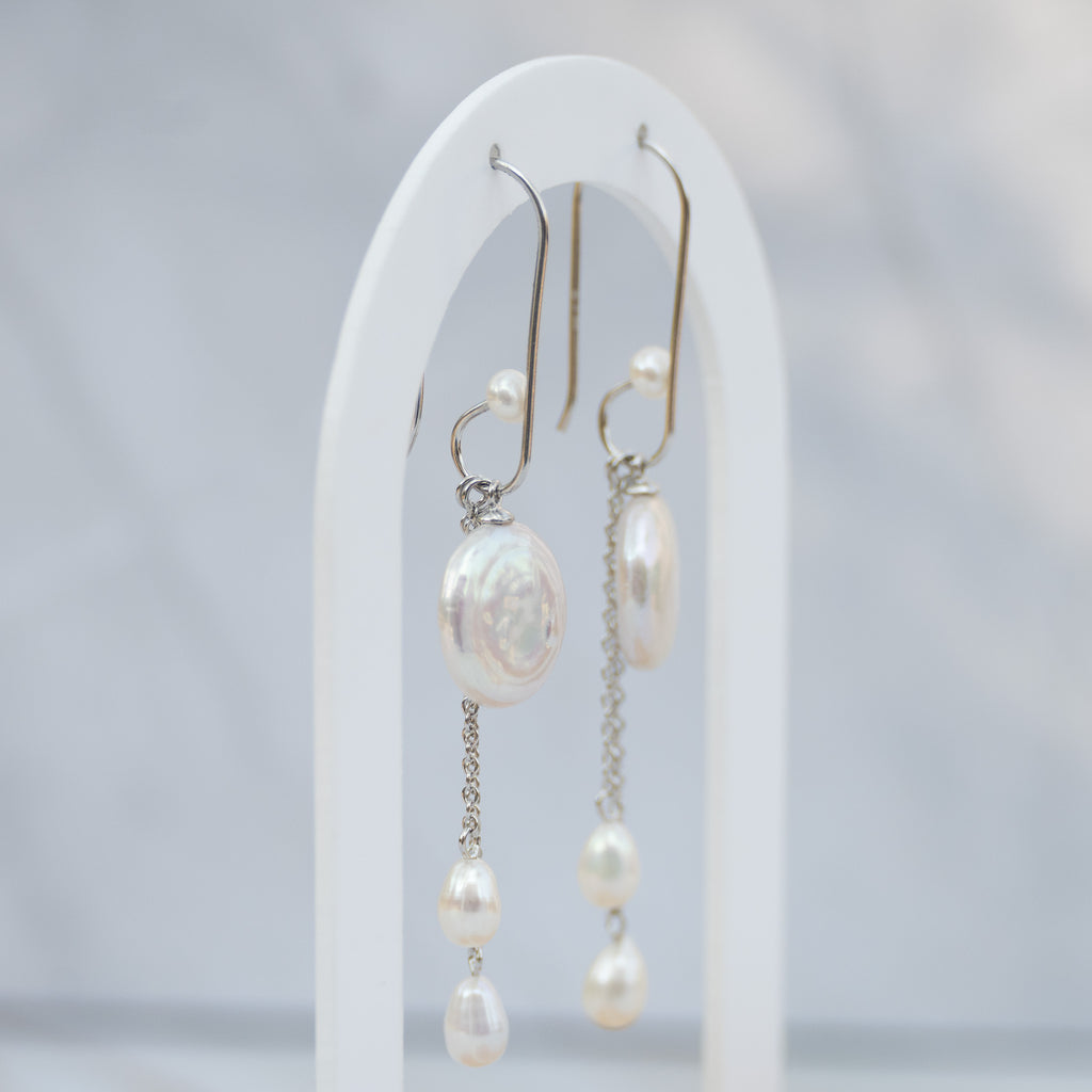 Sterling Silver Freshwater & Coin Pearl Drop Earrings – 70mm
