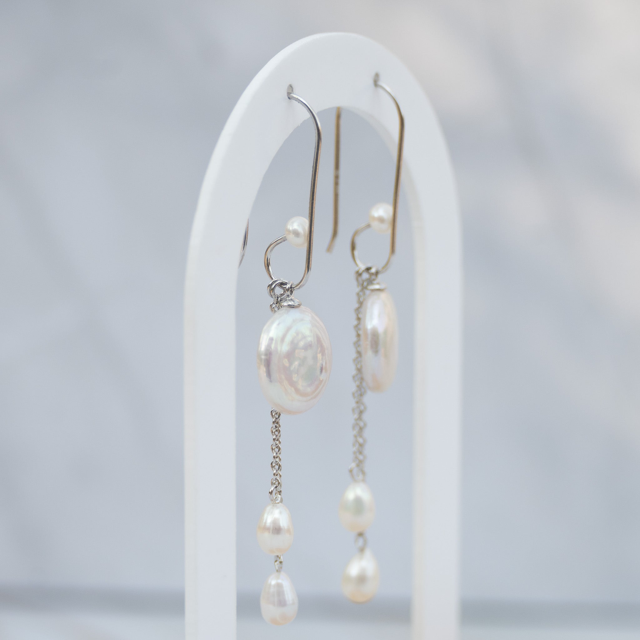 Sterling Silver Freshwater & Coin Pearl Drop Earrings – 70mm