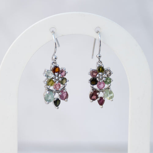 Sterling Silver Tourmaline Flower Drop Earrings – 35mm