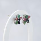 Sterling Silver Ruby, Emerald & Sapphire Flower Stud Earrings – 15mm - Terciany 