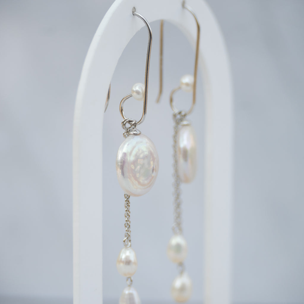 Sterling Silver Freshwater & Coin Pearl Drop Earrings – 70mm