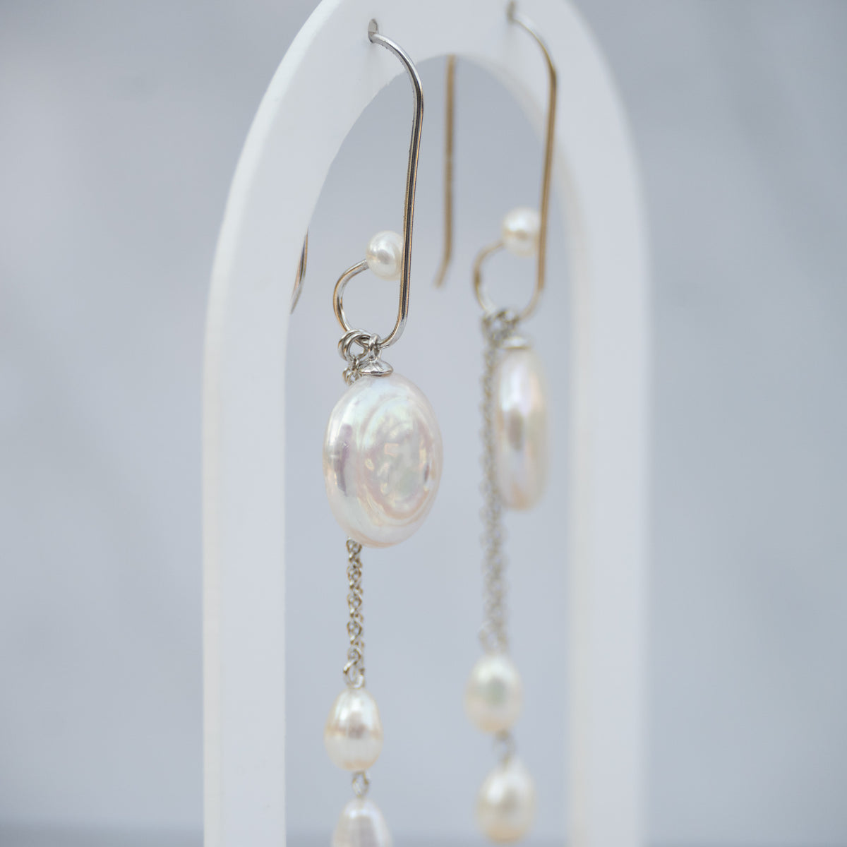 Sterling Silver Freshwater & Coin Pearl Drop Earrings – 70mm