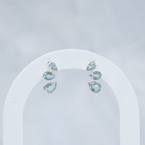 Sterling Silver Blue Topaz Three-Stone Stud Earrings - Terciany 