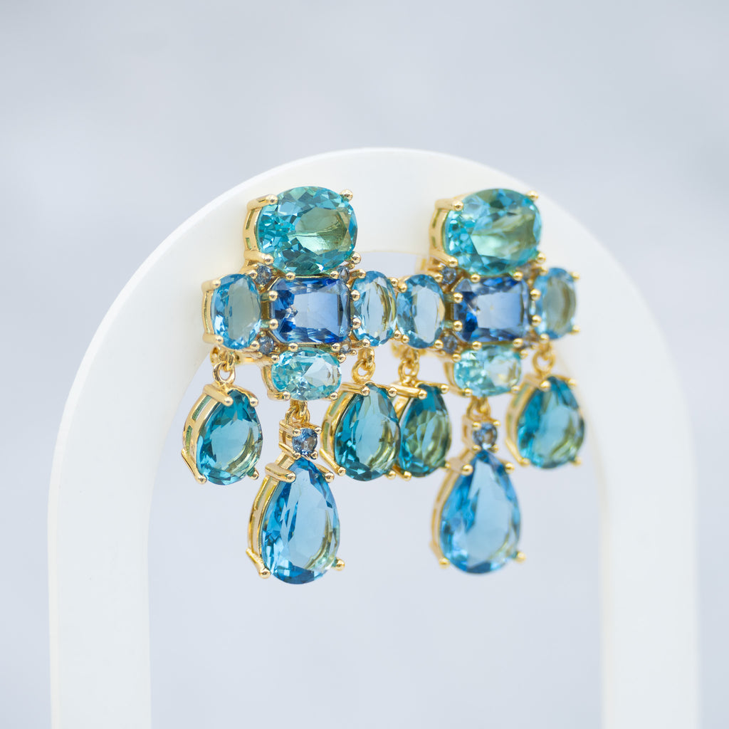 Stainless Steel Blue Cubic Zirconia Drop Earrings – 40mm
